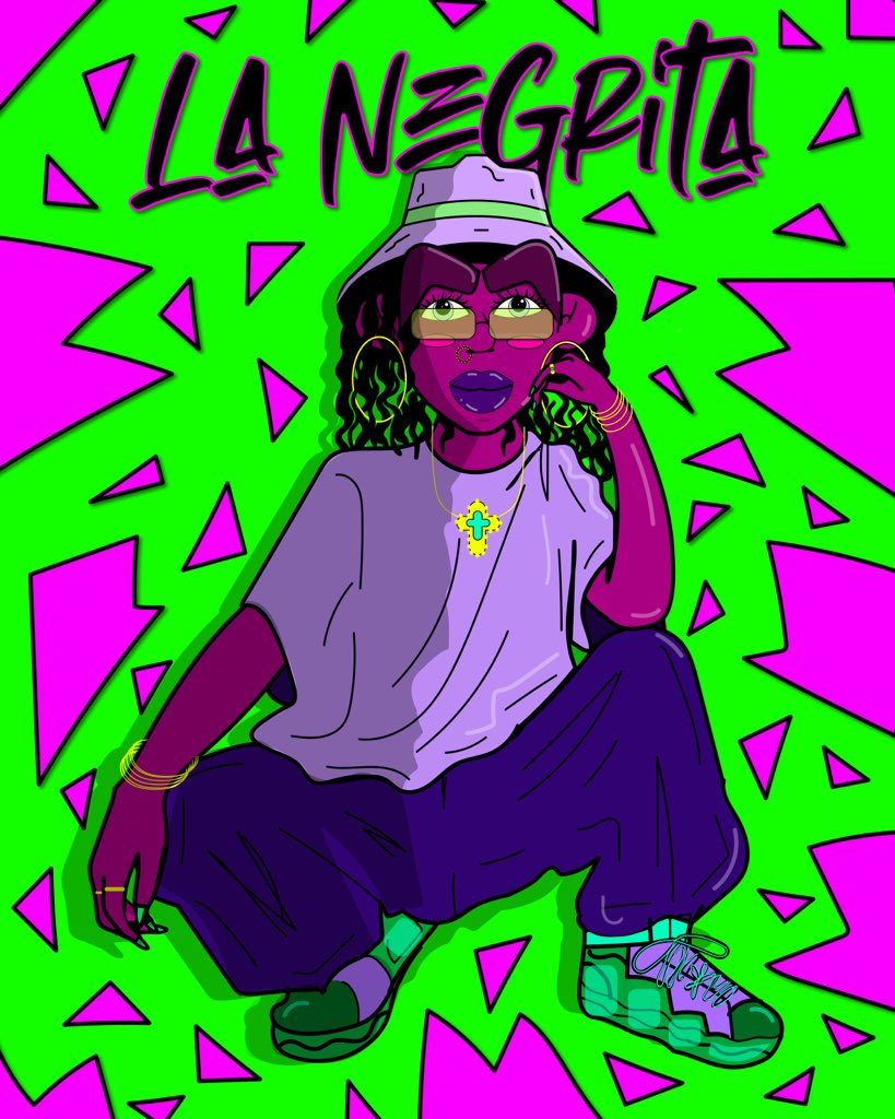 Con este flow llego la Negrita. Ella nunca pide perdón, ni permiso. No se arrepiente de nada y cuando algo le duele se pone curita y pa lante 💜 Hecho en Adobe Illustrator