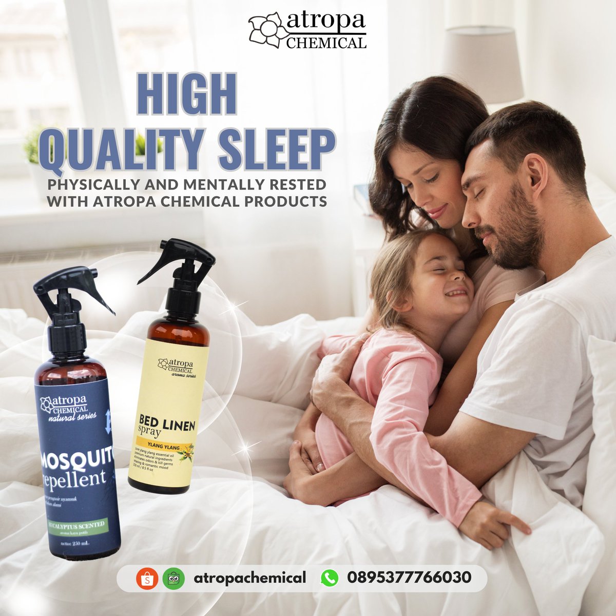 atropachemical's tweet image. Hi #ATROFAM 👨‍👩‍👧‍👦 kualitas tidur yang baik sangat mempengaruhi tubuh kita lho.

Nah untuk mewujudkannya kita perlu menghalau berbagai hal yang mempengaruhi kualitas tidur, mulai dari tempat tidur yang nyaman, bersih dan wangi.
1/3