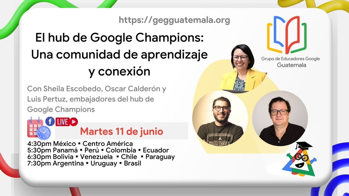 GEG_Guatemala
¿Hub de Google Champions? Acompáñanos este martes 11 de junio <a href="/EscobedoGt/">Sheila Escobedo Gt</a> <a href="/betzydbo/">Betzabé Orenos | 𝔹𝕖𝕥𝕫𝕪</a> <a href="/pertuzluisfer/">Luis Fernando Pertuz Escribano</a> <a href="/magoandresito/">Oscar Andrés</a> <a href="/askatechnogirl/">Kim Lane Clark, Ed.S</a> <a href="/GoogleForEdu/">Google for Education</a> 
 En español Enlace: youtube.com/live/cVMoQtyKe…