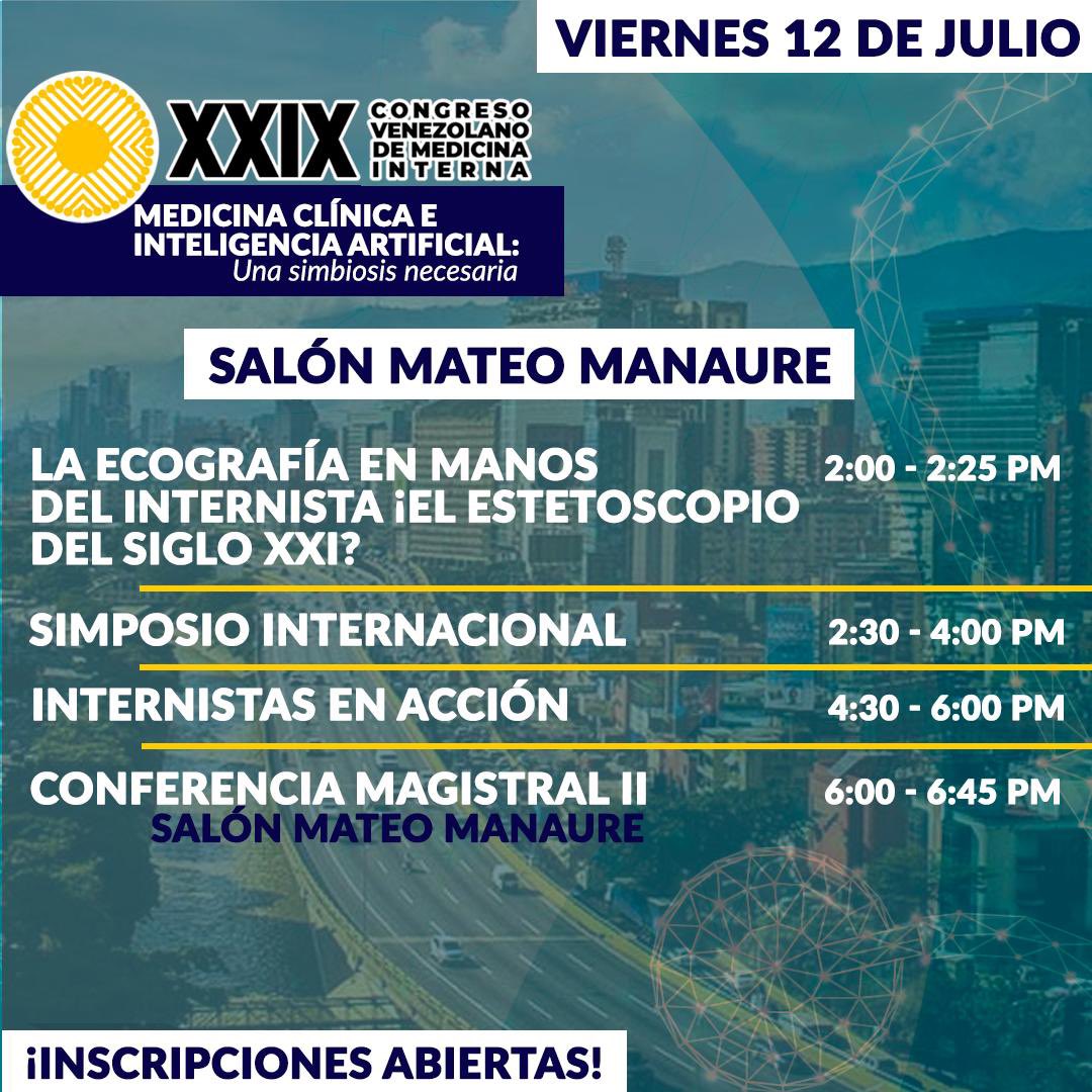 Primera parte- ¡Programa académico (resumen) del primer día de congreso  (VIERNES 12/07) que tendremos este próximo 10-13 de Julio! 🔥

XXIX CONGRESO Venezolano de Medicina Interna ⭐️👩🏻‍⚕️👨🏻‍⚕️

Hotel Renaissance - La Castellana (Caracas) 🆗
#CongresoVenezolanoDeMedicinalnterna
