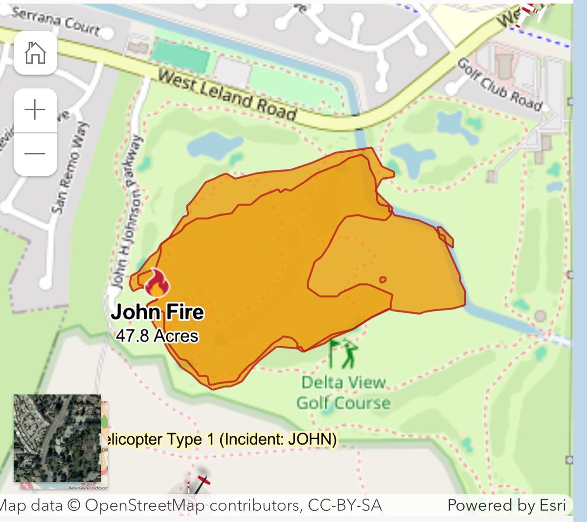 RobMayeda's tweet photo. Up to 47.8 acres per Cal Fire estimate approaching 6pm on the #JohnFire in Contra Costa County. Note movement to the ENE due to wind #CAwx 6/9/2024 https://t.co/OULdWZ4g5M