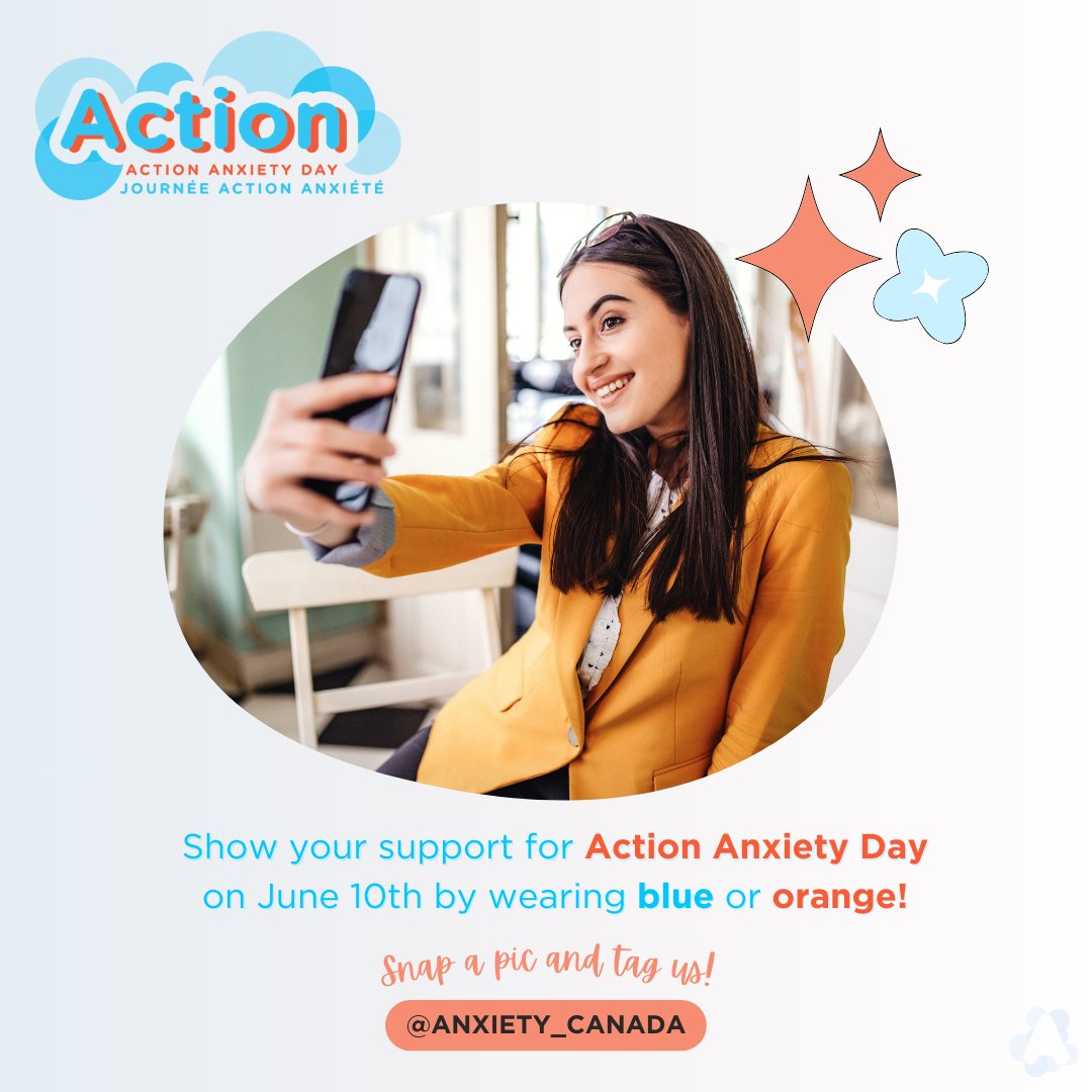 A fun way to celebrate #ActionAnxietyDay (AAD) is to rock AAD's official colours, blue &amp; orange (bonus if you snap a pic &amp; tag us)! 

A big #thankyou to our amazing #AAD sponsors, Beneva, TELUS Health, and Johnson&amp;Johnson💙