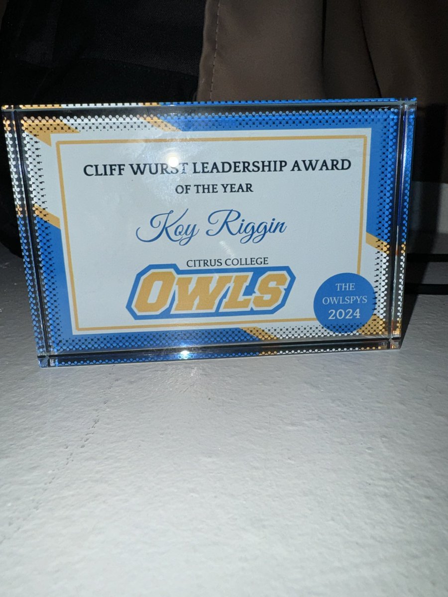 Honored to be the recipient of the first <a href="/CitrusCollege/">Citrus College</a> Cliff Wurst Leadership Award! Appreciate the Athletic Department for a great evening last week at the OWLSPYS! Being a leader at the QB position is a privilege! <a href="/CitrusFootball/">Citrus College Football</a> #TheNest