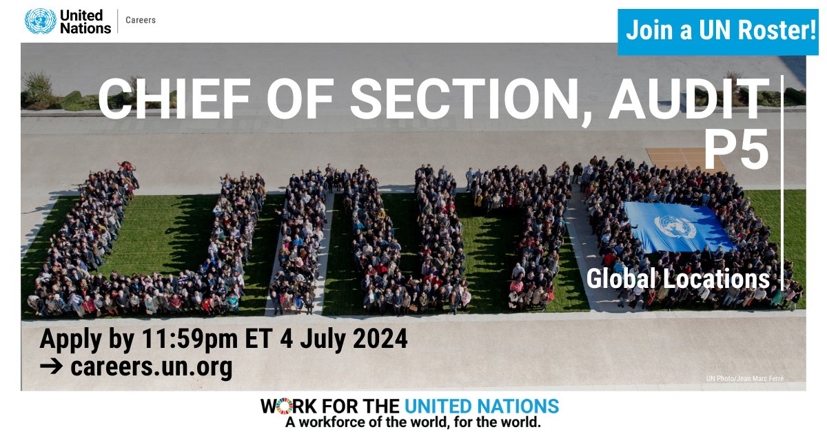 UN_Careers's tweet photo. #UNCareersRecruitment
💫Join the #UNRoster for Chief of Section, #Audit #Career #Opportunities at UN #Headquarters, #PeaceKeepingOperations, #SpecialPoliticalMissions, and #UNSecretariatlocations.
#Accounting #AccountingCareers #Hiring #Apply https://t.co/XUs08vuFJy