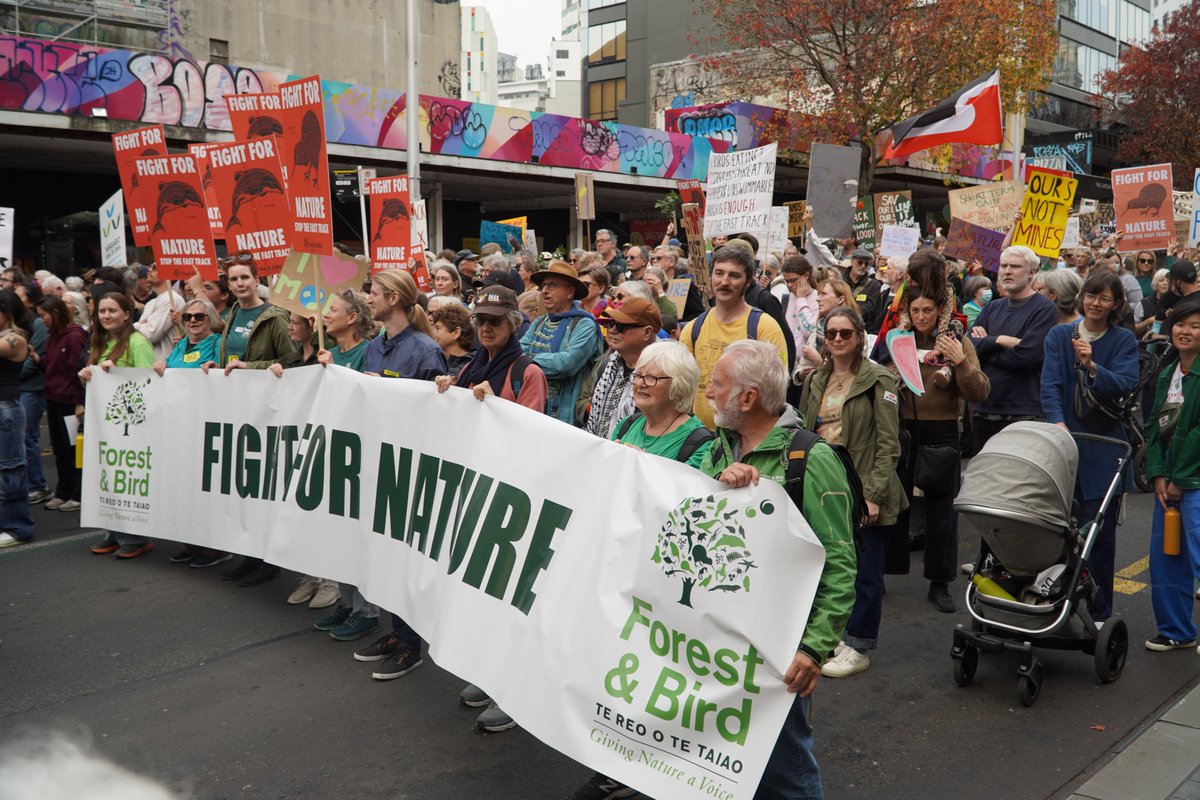 Forest_and_Bird's tweet photo. A heartfelt thank you from all of us at Forest &amp; Bird to everyone who joined us at the 20,000 strong (and vocal!) March for Nature on Tāmaki Makaurau Auckland’s Queen Street on Saturday afternoon 💚👏💚This is just the start!
#stopfasttrack #waronnature https://t.co/4nMCVBgao3