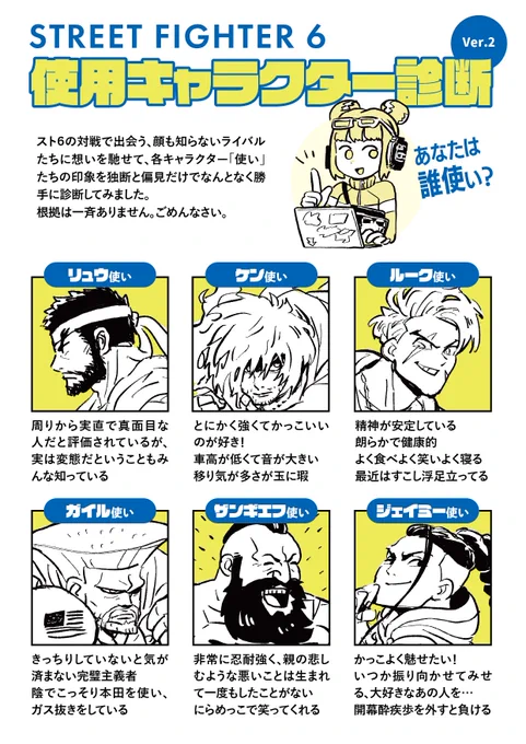 独断と偏見にまみれた非公式キャラクター使い診断、 Ver.2に更新してみました (あんま真面目に受け取らないでね…) 