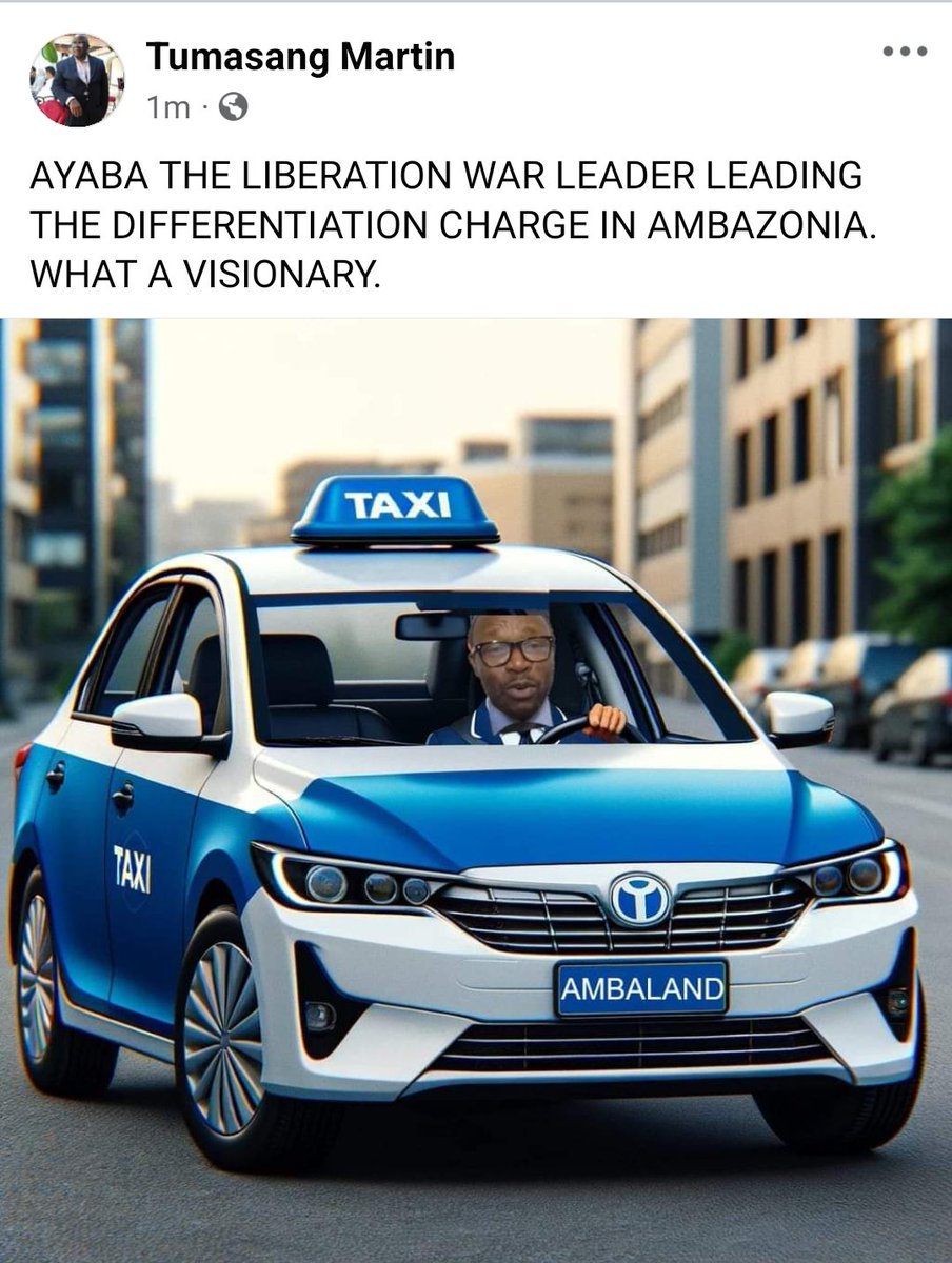 amba_newsline's tweet photo. The liberation leader Dr @ChoAyaba spotted in a #blue_white taxi colour as an example of a new liberation policy that his office has just signed into law.From the 1st July 2024 all taxis in Ambazonia are expected to be in #white_blue colours different from Yellow used by Cameroun https://t.co/2MDilNK0v6