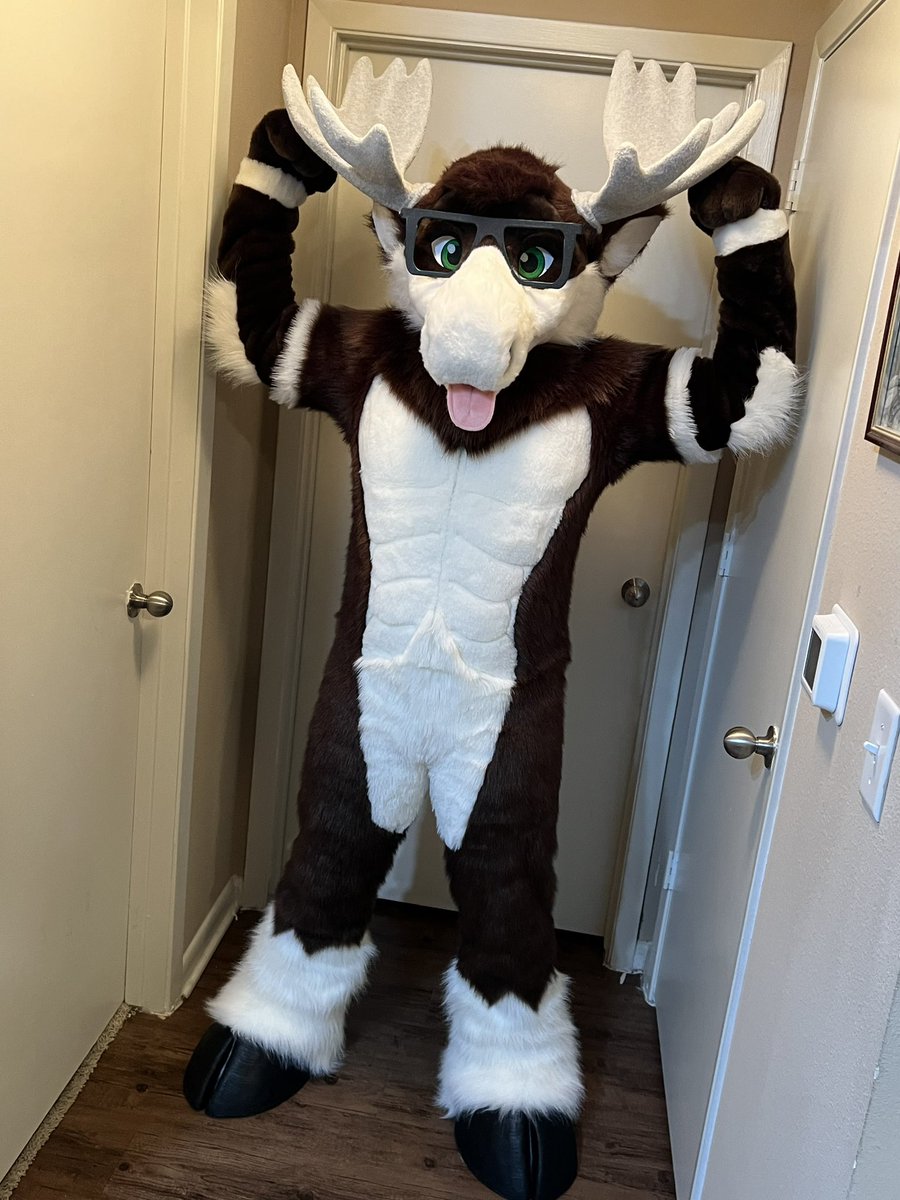 BiffTheMoose's tweet photo. The moose is looseeeeeee!
So happy to have gotten my fursuit from the amazing @PrimalSuits!
So excited to wear him around at cons in the future! 💚🫎 https://t.co/C1IxwUal2x