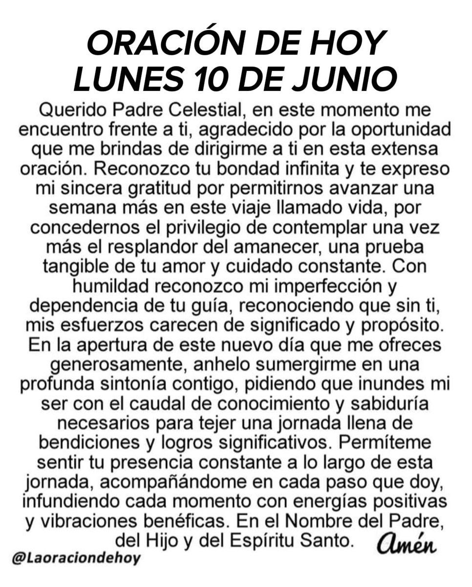 laoraciondehoy's tweet photo. Oración diaria para hoy lunes 10 de junio de 2024. https://t.co/IYxwjKk7BZ