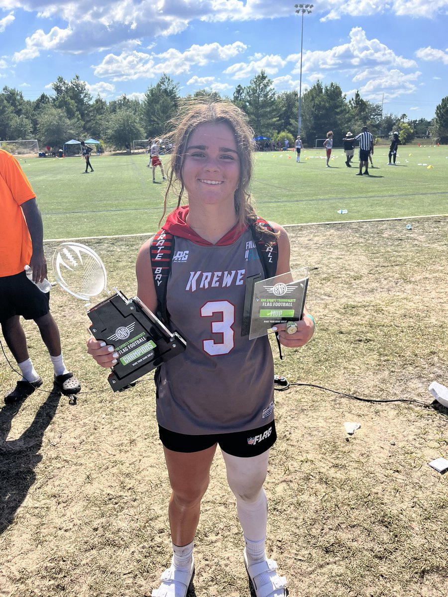 Erin_Smith77's tweet photo. @bnasportsorg The Experience Summer Classic 15u Champs!!!🏆
MVP🟰Kate!🤩 
#piratebaykrewe #flagfootball https://t.co/diuG9awVpG