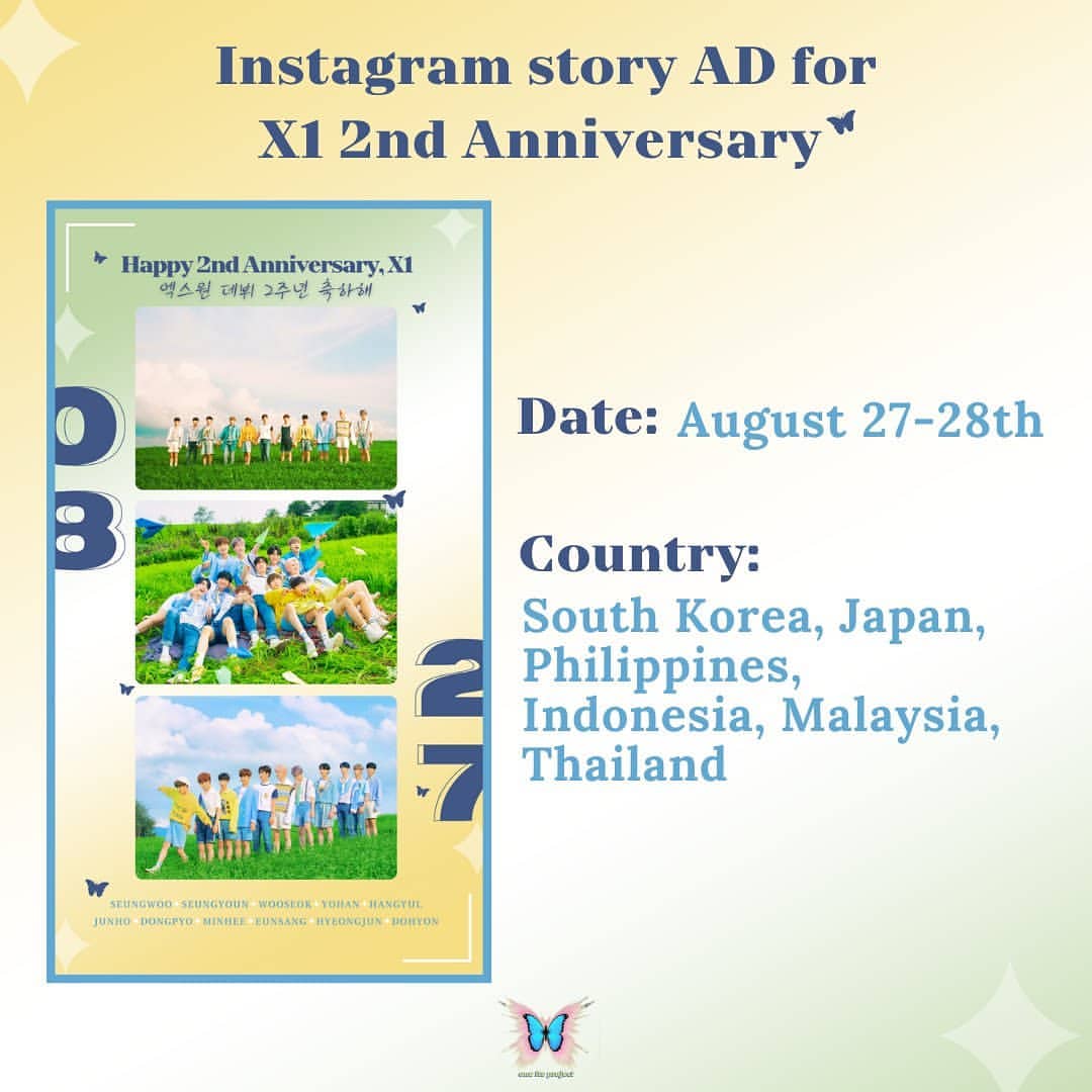 oneits_project's tweet image. 🦋Happy 1750 Days, X1!🦋

2021 -  Oneit &amp;amp; X1 Week; Online Meeting With Oneits; Instagram Story Ad for X1's 2nd Anniversary

@x1official101 #엑스원 #X1 #ONEIT @x1members