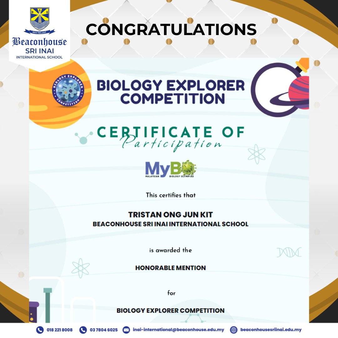 inai_sri's tweet photo. Congratulations to Tisha Ong and Tristian Ong who gained an Honorable mention in the Recent Biology Explorer Competition 2024. Well done!

#biologyexplorer #proudmoment #studentachievement #pjschool #InternationalSchool #BSIIS https://t.co/aFLZbKVBIT