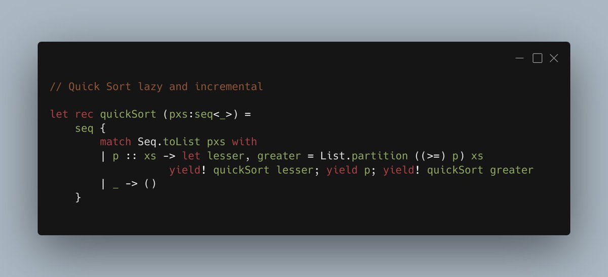 jonas1ara's tweet image. Quick Sort lazy and incremental using #fsharp