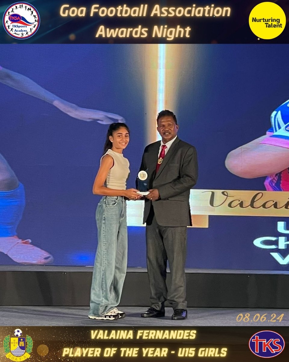 TKSA_GOA's tweet photo. 🌟 Valaina Fernandes (Class 10 D) won the Player of the Year Award in the U15 Girls Category, representing Union of Chinchinim Villagers - TKS in the Khelo India Women's League 2023-24. 🌟
#GFAawards #TKSA #TKS #grassrootsfootball https://t.co/ui6adY3n3T