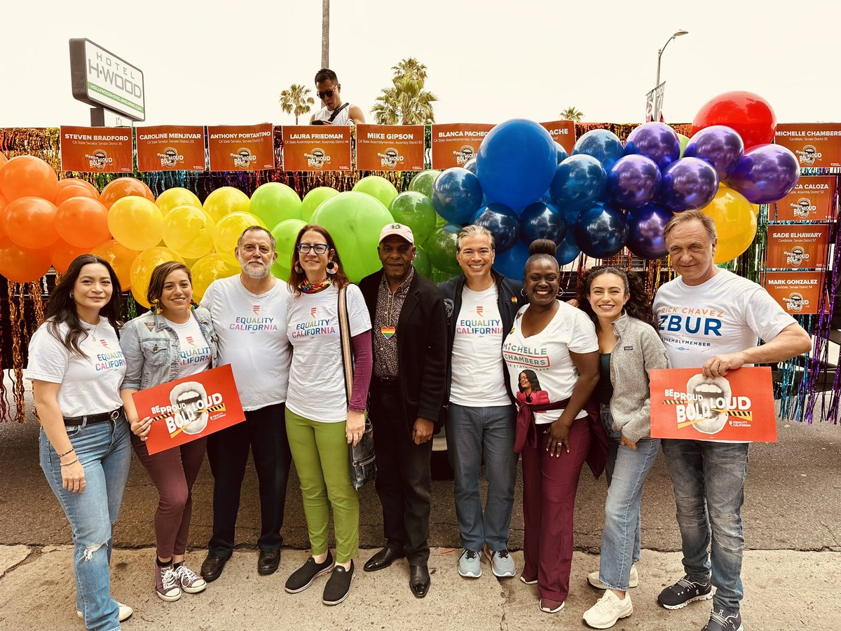 chambers4senate's tweet photo. Happy #LAPride! 🌈 I was proud to join my friends from @eqca in the parade today as we marched for love, equality, and justice for all. 🏳️‍🌈🏳️‍⚧️ https://t.co/DZEBtJW6kK