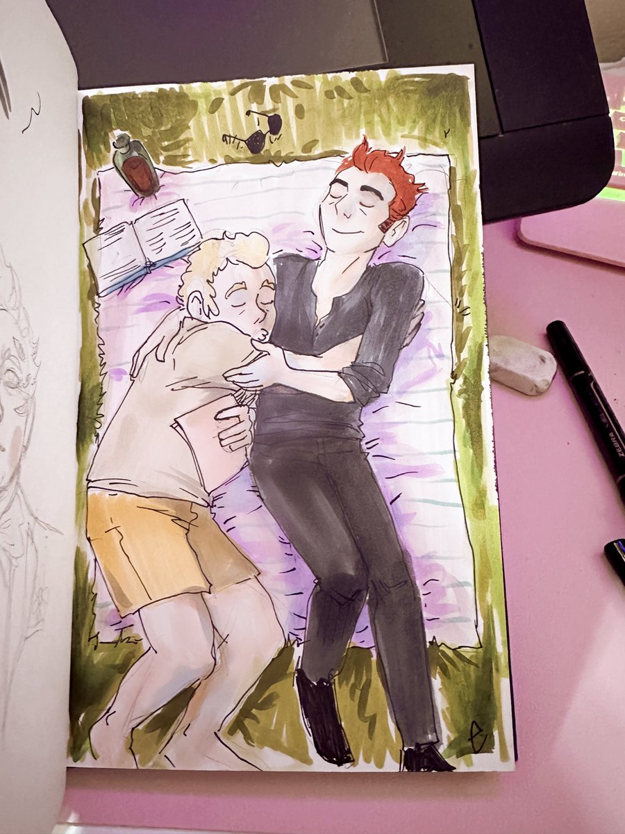 EnaBuns's tweet photo. Day 8 is a super quick and messy sketch in the ol sketchbook cos I had to go eat pizza. You understand 🤰🏻
#goodomens #goodomensfanart #ineffablehusbands #drawpride https://t.co/AIJoOi9SSF