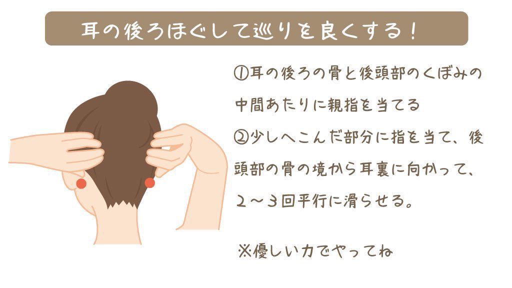 ブルーマンデーは頭が重だるい…そんな時は、耳の後ろをスリスリ。耳後ろほぐしで血流改善を。耳や耳の周りは多くのツボがあるので、脳や頭皮の血流改善に◎無理せず過ごしましょ☺︎
※痛い時は優しく撫でる程度に