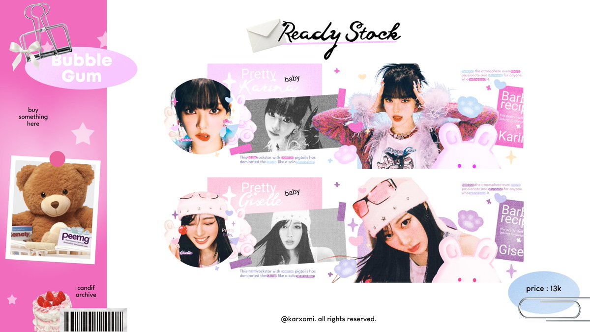 karxomi's tweet photo. help repost 🌷

hai ada layout ready stock spesial aespa yg bisa dijemput sekarang 🍡 ... pricinya 13k/each udah free retext yaaa 🍥 bisa qrissss  🩰 yuk jajankk 🎨 ... 

#zonauang #zonaba https://t.co/Y3f4yAP20u