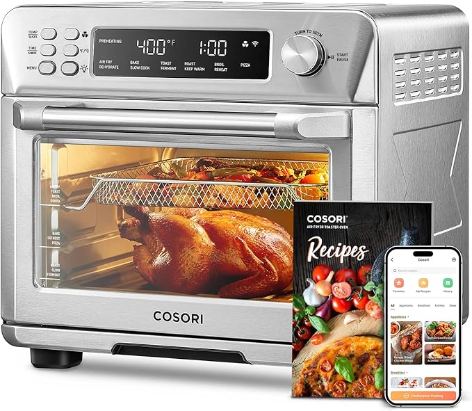 COSORI Smart 11-in-1 Air Fryer Toaster Oven Combo, Airfryer Convection Oven Countertop, Bake, Roast, Reheat, Broil, Dehydrate, 94 Recipes &amp; 3 Accessories, 26QT, Silver, Stainless Steel amzn.to/3VcXckR
............ qua <a href="/amazon/">Amazon</a>