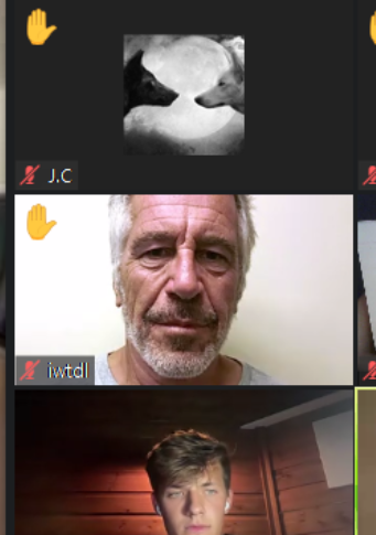 iFunny's tweet image. just fucking joined this meeting and forgot i had this set as my camera as a joke