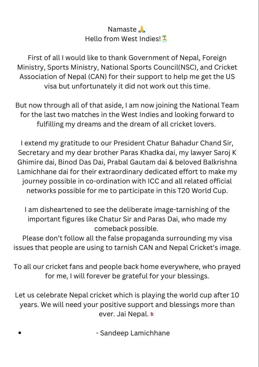 Sandeep Lamichhane tweet media