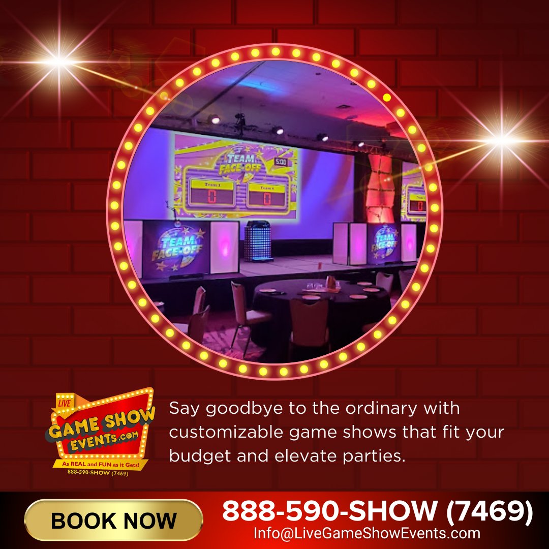 LiveGameShowE's tweet image. Say goodbye to ordinary entertainment in Mesa, AZ! Customize your experience with our game shows. Contact 888-590-SHOW (7469) to make your party extraordinary. Create unique, memorable moments! #UniqueEntertainment #MesaEvents #CustomShows