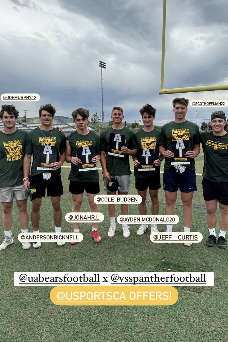 Angus Reid (@angusreid64) on Twitter photo We had 5 on the spot scholarships offered to our <a href="/Football_VSS/">Vernon Panthers Football</a> boys today at the <a href="/UABearsFootball/">University of Alberta Football</a> ID call. Yes - 5! Something special with this team. SuperStud factory. <a href="/colebudgen/">Cole Budgen</a> <a href="/Jonahrlee/">Jonah</a> <a href="/JeffCurtis96/">Jeff Curtis</a> <a href="/andersonbicknel/">anderson bicknell</a> We had 5 on the spot scholarships offered to our <a href="/Football_VSS/">Vernon Panthers Football</a> boys today at the <a href="/UABearsFootball/">University of Alberta Football</a> ID call. Yes - 5! Something special with this team. SuperStud factory. <a href="/colebudgen/">Cole Budgen</a> <a href="/Jonahrlee/">Jonah</a> <a href="/JeffCurtis96/">Jeff Curtis</a> <a href="/andersonbicknel/">anderson bicknell</a>