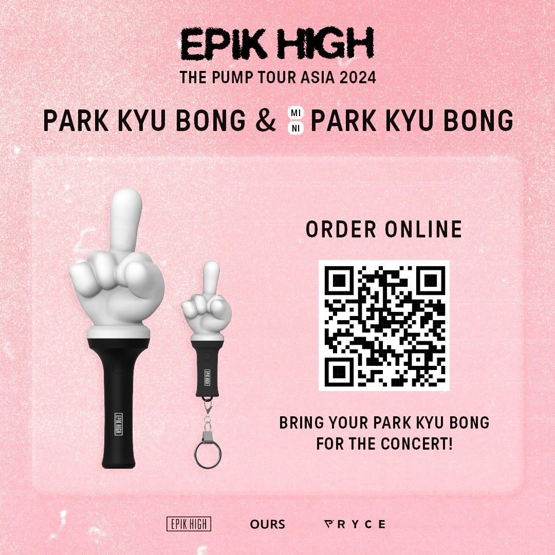 DJBENTTW's tweet photo. 歌迷朋友們久等啦~
「EPIK HIGH THE PUMP TOUR」 亞洲巡演2024即將開啟，官方應援棒order返場來襲！
即刻點擊👉🏻【購買鏈接🔗】或扫描👇🏻下圖二維碼購買。
帶上上你的Park Kyu Bong ，準備與其他High Skool沉浸獨特的Hip Hop音乐氛圍中。

🔗https://t.co/ZDU54bqVFl

📢温馨提示：線上購買商品不限量，訂單將根據下單時間先後顺序發貨；请理性消费，量力購買。
