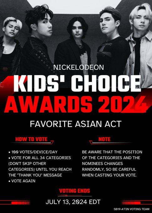 SB19VotingSquad's tweet photo. I am calling each and every A'TIN to participate and vote for @SB19Official on Nickelodeon Kids' Choice Awards for Favorite Asian Act category. 

Your vote matters🫶

Read the details on the pubmat below. Thank you

Link to vote: https://t.co/qBddztKNNi

#SB19 https://t.co/5m5iFfnOtH
