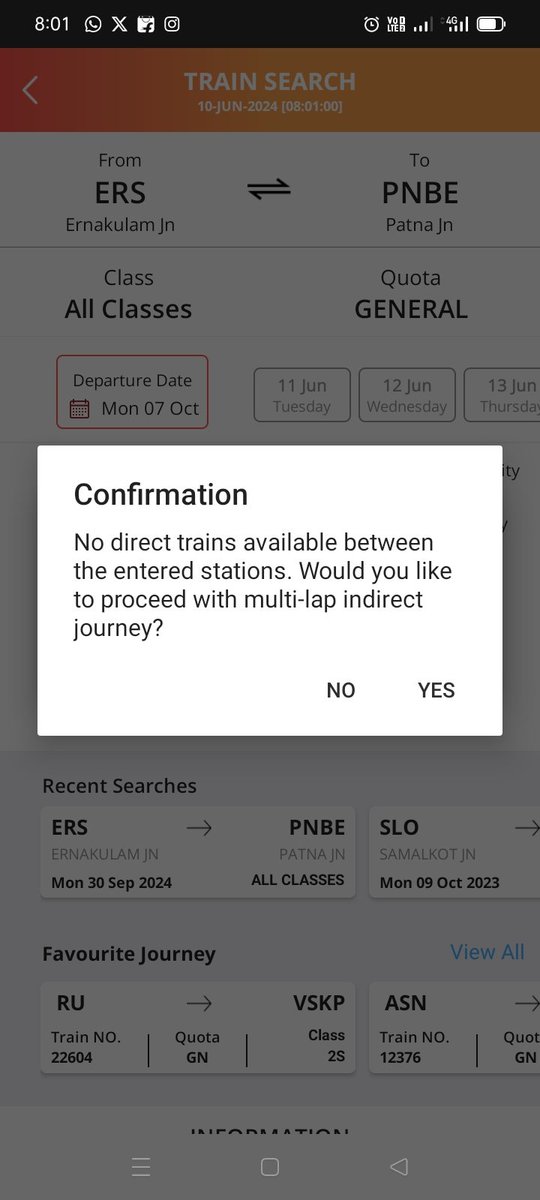 imPsrinivas's tweet photo. @IRCTCofficial @RailMinIndia  Why the Tarin No 22643 is not available on 07.10.24 , normally the train runs on every Mon &amp; Tue. https://t.co/CWn5OSDtxm