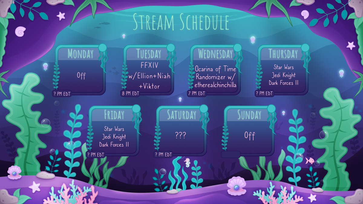 I'm finally streaming w/<a href="/EllionSyn/">Ellion Syn | Twitch Partner! | 😈🐉 Vtuber</a> + <a href="/Niah_Politan/">moved to NiahPolitanVT</a> and I guess <a href="/ViktorOsborn/">Viktor Osborn</a>😏 again! FF XIV on Tue @  8 PM EDT

I'm also finally getting back to baby's first playthrough of Ocarina of Time but with a randomizer w/<a href="/EternalChin/">EtherealChinchilla 2.chin in the oven.</a> Wed @ 7 PM EDT

Tentative Star Wars DF2 Thu + Fri 🫶