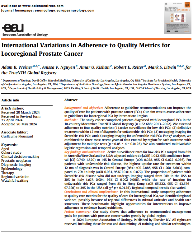 Adam_Weiner535's tweet photo. 🚨International Variations in Adherence to Quality Metrics for Locoregional #ProstateCancer🚨

⭐️We queried the 10-country cohort in the @Movember TrueNTH Global Registry (n=62k)

👉Significant international variations in 4 quality metrics (see Fig): 
1⃣ Surveillance for low-risk
2⃣ Timely treatment for unfav-risk
3⃣ No staging imaging for fav-risk
4⃣ Staging imaging for unfav-risk

🔗 https://t.co/dKmiGtZd2R

🙏Co-authors
Anissa V. Nguyen, MS
Mark S. Litwin, MD, MPH
@AmarUKishan
@RobertReiterMD