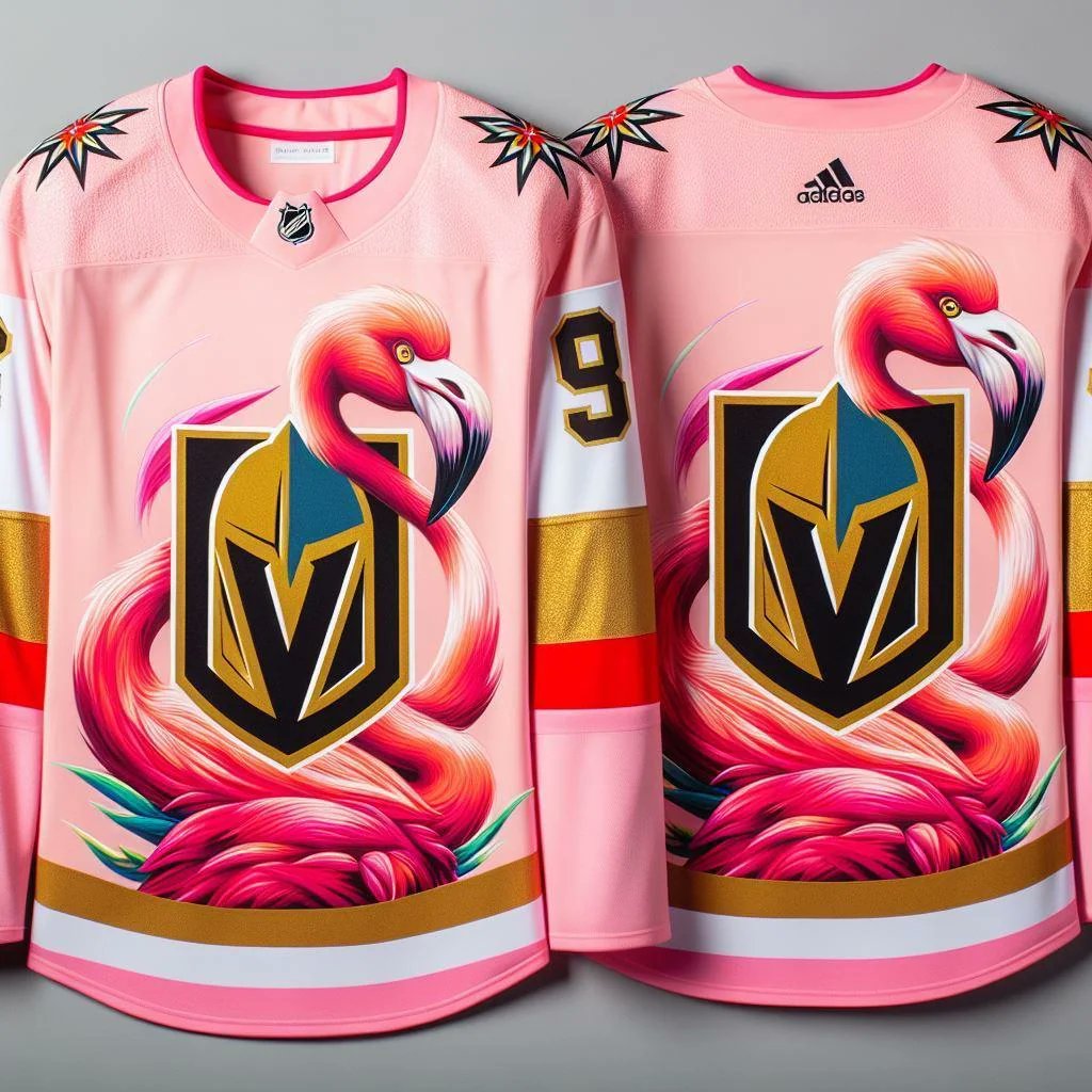 LasVegasLocally's tweet photo. We really need a Flamingo VGK jersey (via reddit u/AbsoluteScott) https://t.co/THuKS5uk2Q