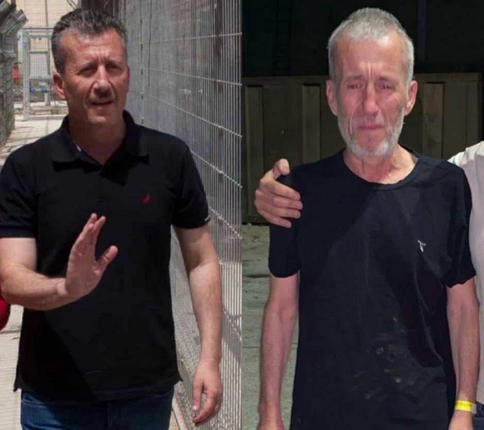 MaxBlumenthal's tweet image. Israel has released Bassem Tamimi after throwing him in a torture dungeon for 8 months without charges

He was held hostage for defending his town from settlers and the apartheid army without weapons 

And look what they did to him