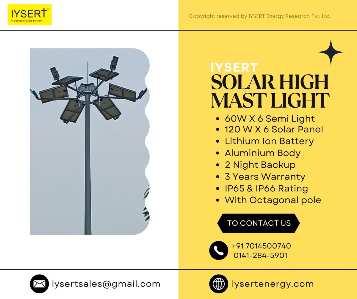 iysert's tweet image. IYSERT Solar High Mast Light.
Contact Us- sales@iysertenergy.com
Website- iysertenergy.com
#makeinindia #solarlights #solartree #solarcamera #solarpower #solarenergy #future #climatechange #sustainability #Iysertsolarmission