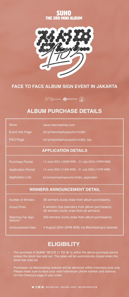 mecima_shop's tweet photo. [ANNOUNCEMENT] SUHO ‘점선면 (1 to 3)’ Face To Face Album Sign Event in Jakarta.
We are very excited to have #SUHO for The 3th Mini Album #1to3 signing event in Jakarta. EXO-L, can't wait to see you soon! #mecimashopxSUHO1to3
-
Info 🔗: https://t.co/wQGzpAiGNW https://t.co/i4ha0SykH9