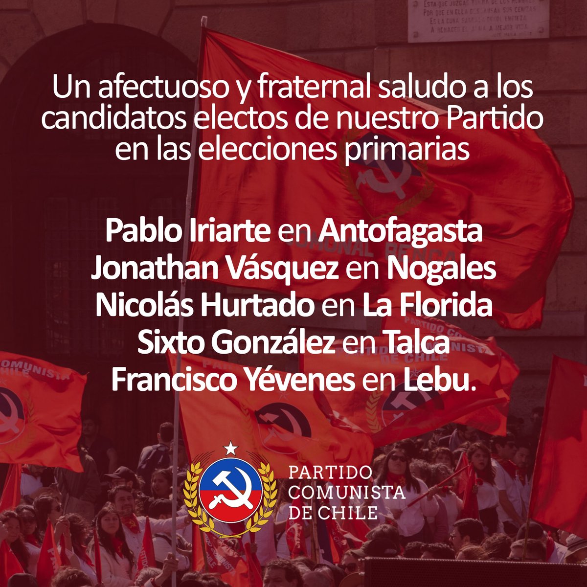 MauricioGLira's tweet photo. #PartidoComunista #Primarias2024
Lautaro Carmona Daniel Jadue Recoleta
Antofagasta  Nogales  La Florida  Talca  Lebu https://t.co/XqWi8b3JWe
