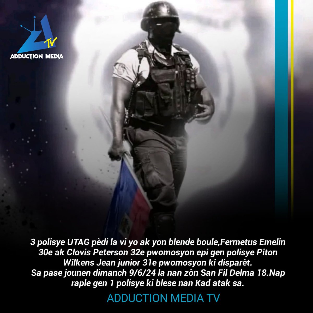 Boost_Radio1's tweet photo. ADDUCTION MEDIA

News News News
3 polisye UTAG pèdi la vi yo ak yon blende boule,Fermetus Emelin
30e ak Clovis Peterson 32e pomosyon epi gen polisye Piton
Wilkens Jean junior 31e pwomosyon ki disparèt.
Sa pase jounen dimanch 9/6/24 la nan zòn San Fil Delma 18. https://t.co/oSSATsJohr