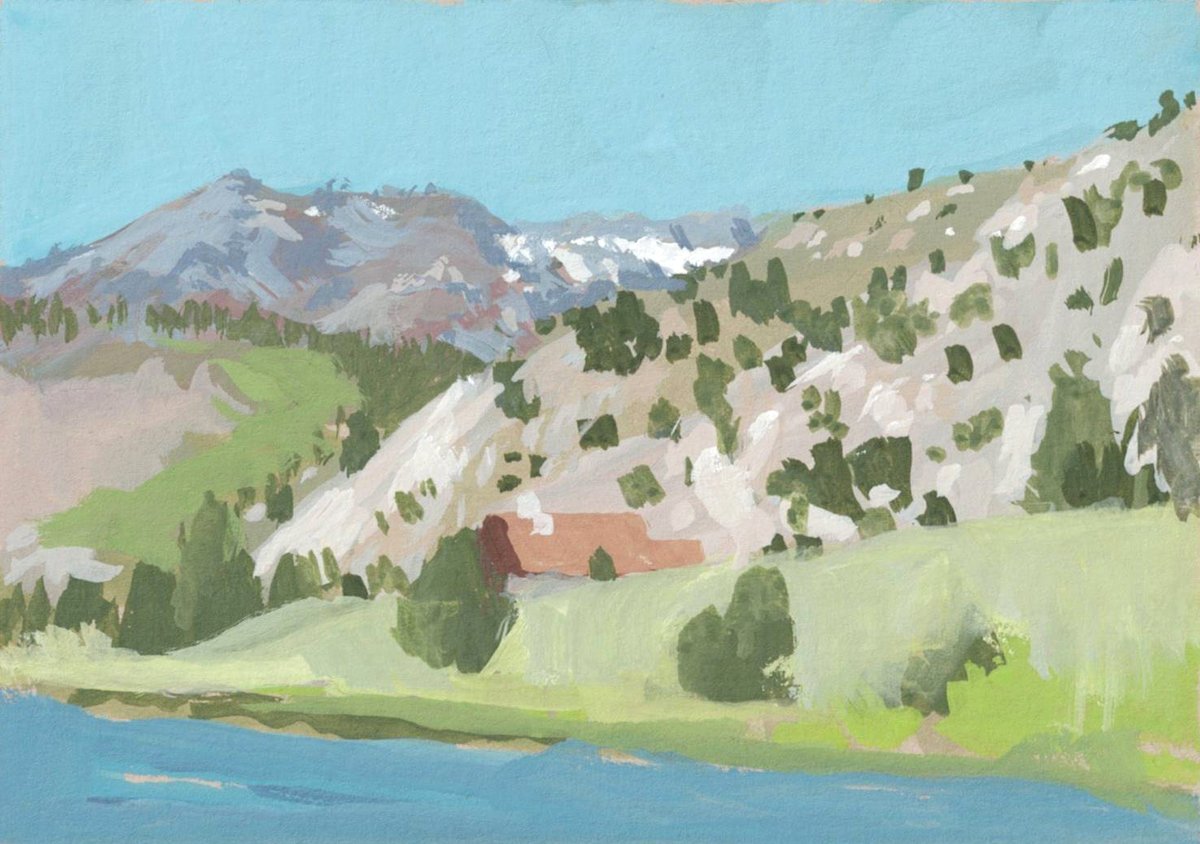 worldalchemy's tweet image. Gouache pleinair studies of Gull Lake, CA