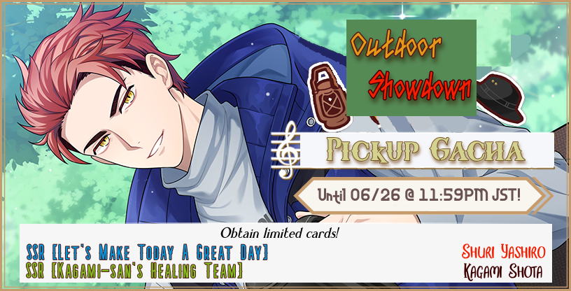 CH4MP4GNEG0LD's tweet photo. ➸[Limited Pickup Gacha]
===
SSR [Let's Make Today a Great Day] Shuri Yashiro 
SSR [Kagami-san's Healing Team]
R [Everything in Moderation] Seiga Chigi 
Available until 06/26 @ 11:59PM JST! https://t.co/sDByzzIrQc