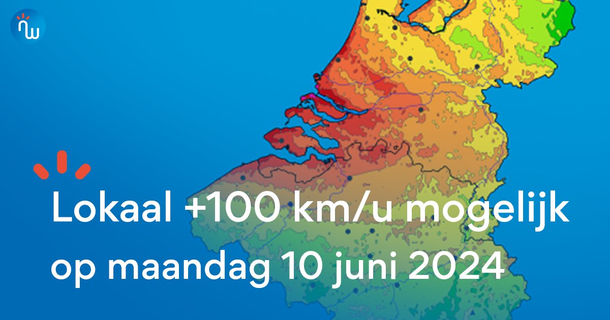 NoodweerBenelux's tweet photo. Tussen 12u en 19u is het opletten geblazen voor een stevig #windveld met #windstoten die lokaal pieken naar 100 km/u. Sommige weermodellen berekenen nog iets hogere waarden. Kans op #stormschade. Meer informatie via de site. https://t.co/BrfaGW49SK 🔴 https://t.co/zPpTFBcQeI