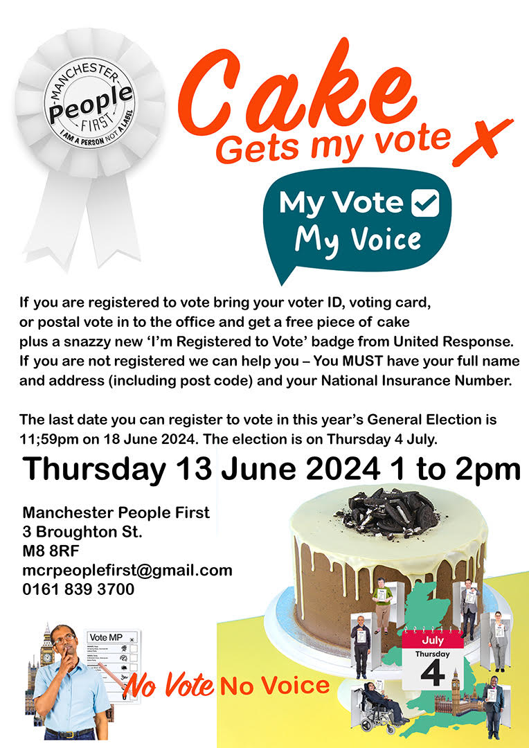 mcr people first (@firstmcr) on Twitter photo BIG
thank you to <a href="/unitedresponse/">United Response</a>
the My Vote My Voice campaign for sponsoring our
Vote Cake 2 session
this week
Get involved .....
Please help the people you support to get registered and have their say in July BIG
thank you to <a href="/unitedresponse/">United Response</a>
the My Vote My Voice campaign for sponsoring our
Vote Cake 2 session
this week
Get involved .....
Please help the people you support to get registered and have their say in July