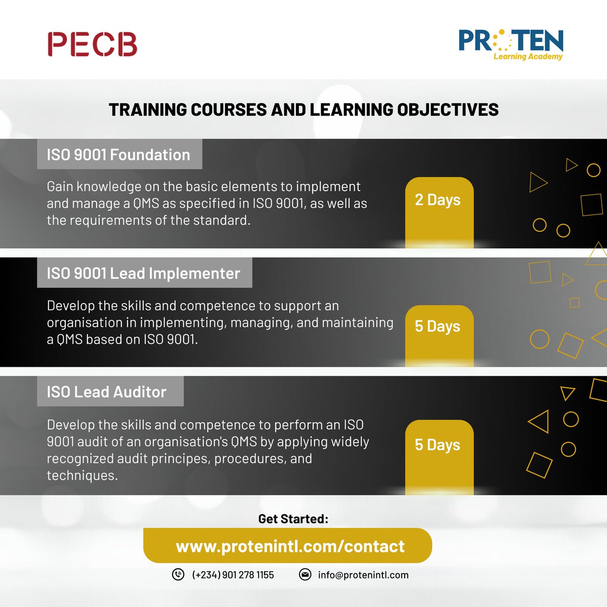 Protenintl's tweet image. Elevate your skills with our Quality Management System (QMS) training courses and save big! 💰 

Save $50 or more today!

Ready to embark on your journey to mastery? Reach out to us at protentintl.com/contact or send an email at info@protenintl.com. 

#PECB #ISO #Proten #QMS