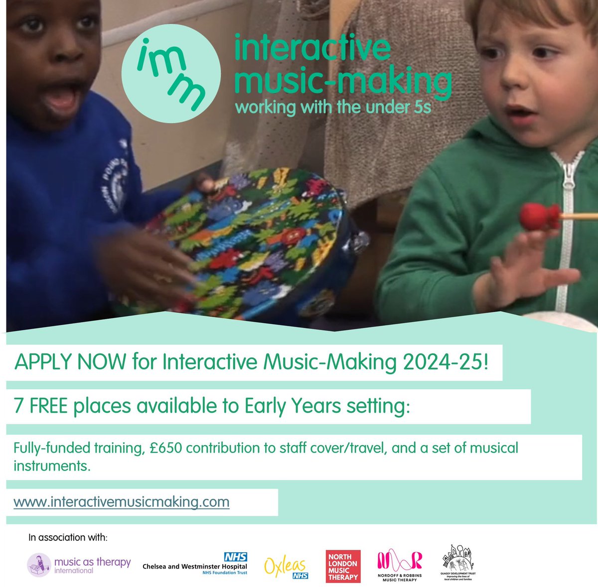 Applications are now open for our next Interactive Music-Making programme, beginning in September 2024!

Apply by 6th September; find further information and full application details here: musicastherapy.org/.../interactiv…