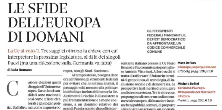 Sulla #Domenica del <a href="/sole24ore/">IlSole24ORE</a> le otto parole per salvare l’#Europa di <a href="/_MicheleGB/">Michele Bellini</a> 
<a href="/BedaRomano/">Beda Romano</a> #rassegnastampa #Marietti1820