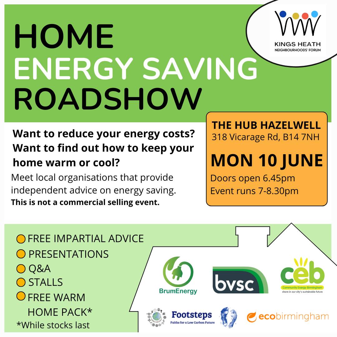 Happening this evening!
Come along to Hazelwell Hub from 6.45pm for free impartial advice on making your home more energy efficient.