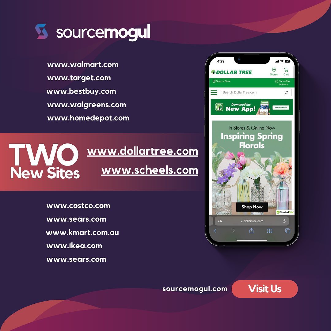 SourceMogul's tweet image. We&apos;ve just added 2 more US sites - DOLLAR TREE &amp;amp; SCHEELS! #onlinearbitrage #onlinearbitrageamazon #amazonsoftware #AmazonFBA