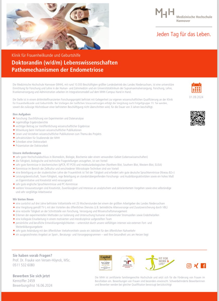 ReproNatH's tweet photo. 🚀Stellenangebot: Doktorand/in gesucht! 🧬
Du bist motiviert und möchtest in einem innovativen Forschungsumfeld arbeiten? Unser Team #ReproNat sucht ab 1.9.24 ein/e Doktorand/in für ein spannendes Projekt im Bereich #Endometriose. Mehr findet ihr hier.

#Forschung #Doktorand https://t.co/gVP9BMGg9z