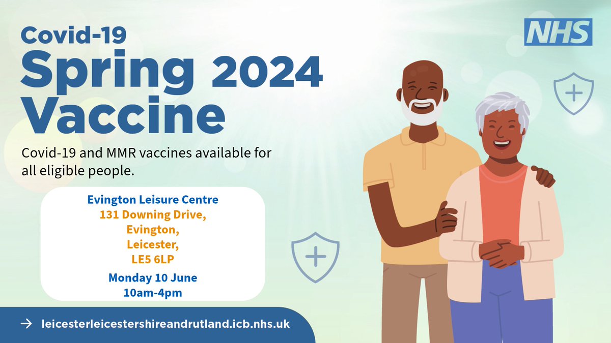You can get the Covid-19 and MMR vaccines if you’re eligible, at our clinic today, Evington Leisure Centre, 131 Downing Drive, Evington, Leicester, LE5 6LP, 10am-4pm. For more info, visit: bit.ly/LLRVaccinations