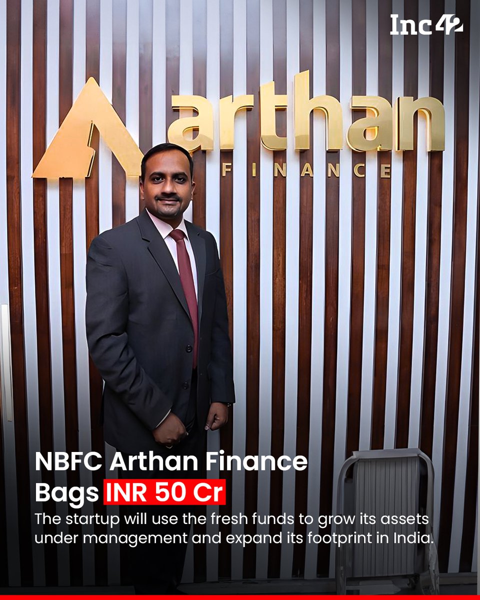 Inc42's tweet photo. Non banking financial company (NBFC) @ArthanFinance  has raised INR 50 Cr ($5.98 Mn) as part of its Series B funding round led by Incofin India Progress Fund. 👇

The Mumbai-based fintech startup will deploy the fresh capital to grow its assets under management and expand footprint in India.

Founded by Kunal Mehta, Pravash Dash and Gowrisankar rao Alamanda in 2018, Arthan Finance provides loans to self-employed nano and micro entrepreneurs in tier II, III and IV cities across Maharashtra, Odisha, Andhra Pradesh and Telangana.

The lending tech startup claims to have provided INR 500 Cr worth of loans to more than 20,000 borrowers, with the loan size varying from INR 2,000 to INR 20 Lakh.

🔗 To read more in detail, click here: https://t.co/xGg6zSu3dV

#news #startup #NBFC #fundraising